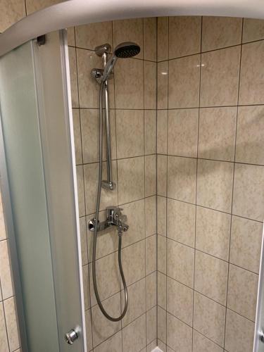 eine Dusche mit Duschkopf im Bad in der Unterkunft DIKOL APARTMENT in MAJAKA STREET in Tallinn