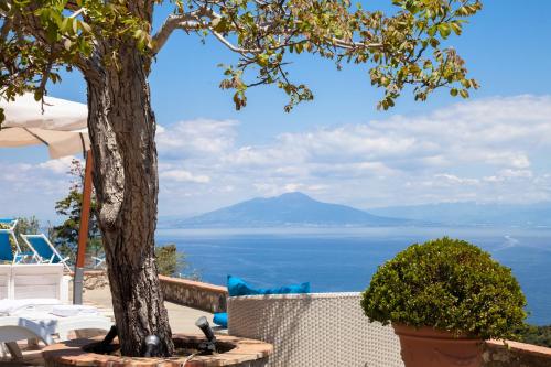 a table with a tree and a view of the ocean at Suite Villa Carolina in Capri
