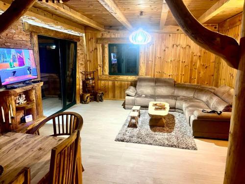a living room with a couch and a tv at Vila Tea Durmitor in Žabljak