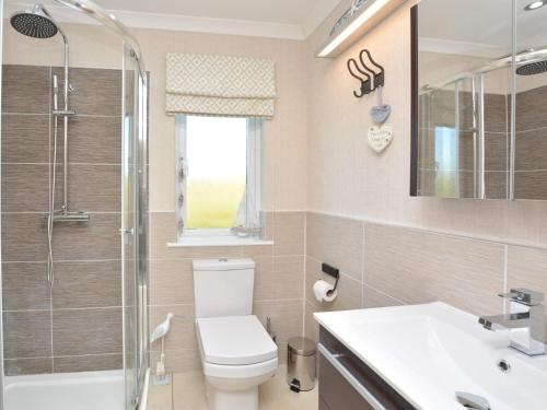 a bathroom with a toilet and a shower and a sink at 2 Bed in Lochwinnoch 55854 in Kilmacolm