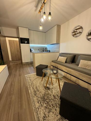 Kuchyň nebo kuchyňský kout v ubytování Moderný apartmán s výhľadom na Vysoké Tatry
