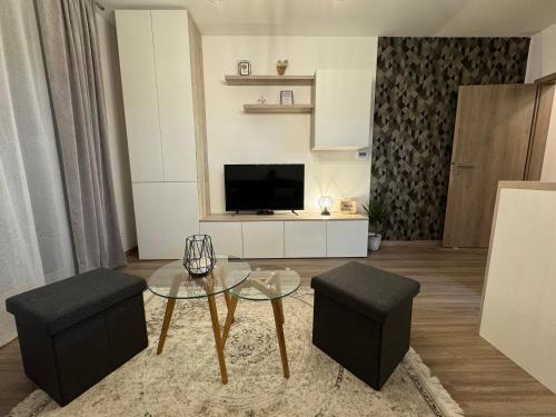 TV a/nebo společenská místnost v ubytování Moderný apartmán s výhľadom na Vysoké Tatry