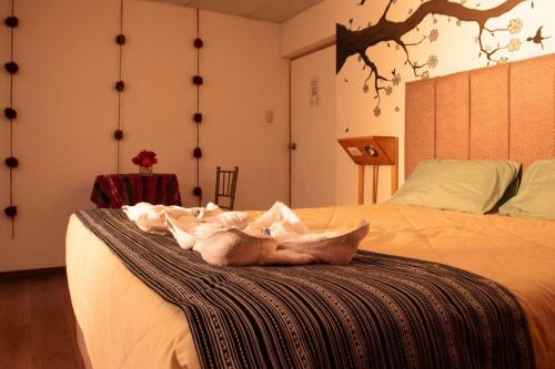 Ένα ή περισσότερα κρεβάτια σε δωμάτιο στο Valle verde, Hostel & camping