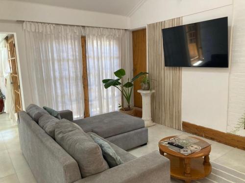 Una sala de estar con un sofá y un televisor. en Casa Moro Valle de Uco-Tupungato-Mendoza, en Tupungato
