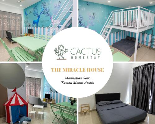 a collage of pictures of a room with a cactus nursery at Mount Austin Manhanttan Sovo by Cactus Homestay in Johor Bahru
