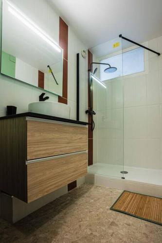 une salle de bain avec un lavabo et une douche dans l'établissement *Cosy Home 20' Paris 25' Disney - Free WIFI*, à Villiers-sur-Marne