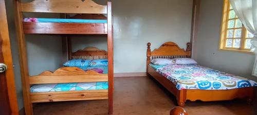 sypialnia z 2 łóżkami piętrowymi i oknem w obiekcie Azaeleas Lodging House w mieście Sagada