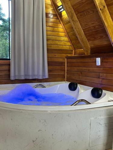 uma banheira com 2 lavatórios num quarto em Refúgio de Gaia em Chapecó
