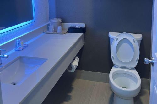 a bathroom with a white toilet and a sink at Comfort Inn & Suites Houston West-Katy in Katy