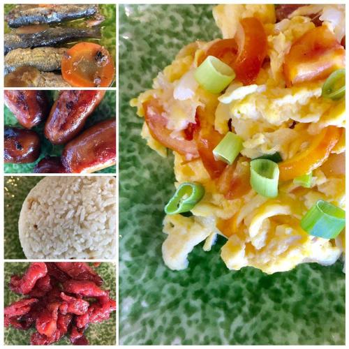 a group of four pictures of food with vegetables at Dive and Trek Resort and Marine Sanctuary in Bauan