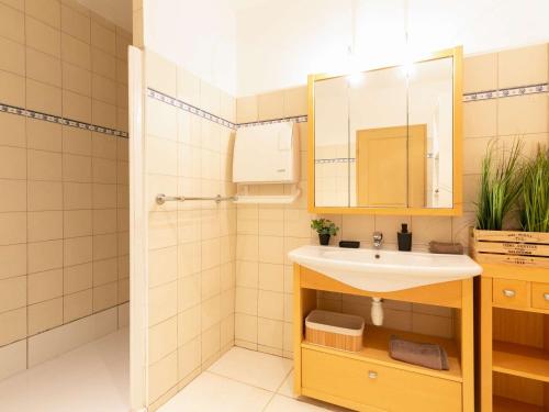 a bathroom with a sink and a mirror at Studio Bourisp, 1 pièce, 4 personnes - FR-1-296-495 in Bourisp