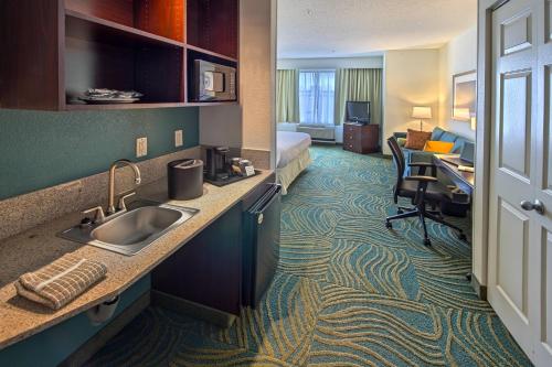 a hotel room with a sink and a bedroom at SpringHill Suites by Marriott Greensboro in Greensboro