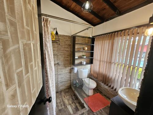 ein Bad mit einem WC und einem Waschbecken in der Unterkunft Las Cabañitas in Pereira