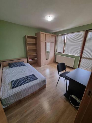 um quarto com uma cama e uma secretária. em Апартамент Плевен em Pleven