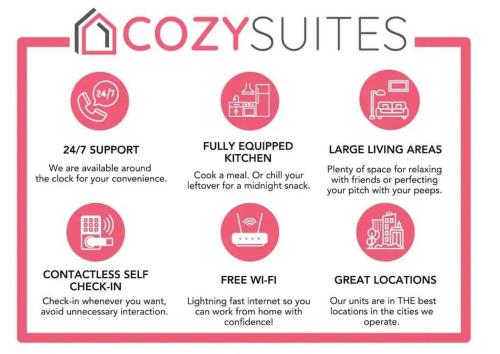 a poster explaining the types of acvs services at CozySuites Glendale by the stadium with pool 02 in Glendale