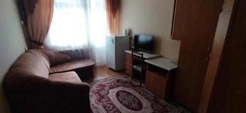 a living room with a couch and a television at Санаторій Збруч in Satanov