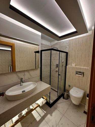 a bathroom with a sink and a toilet at KT SUİTE in Ankara