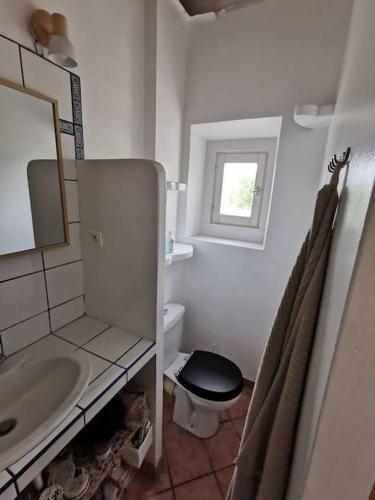 une salle de bain blanche avec des toilettes et un lavabo dans l'établissement Saint André bel appartement Avignon Intra muros 2 couchages, à Avignon