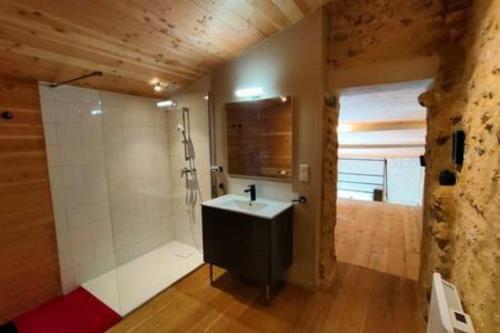 La salle de bains privative est pourvue d'un lavabo et d'une douche. dans l'établissement La Chabourne des remparts, à Saint-Simeux