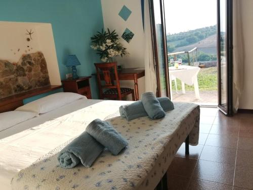 een slaapkamer met een bed met handdoeken erop bij Agriturismo Podere Verdicchio in Scansano