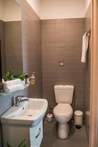 een badkamer met een wit toilet en een wastafel bij Athens Gem2 in Athene