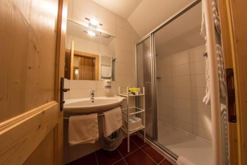 y baño con lavabo y ducha. en Appartments Bergland en Bad Kleinkirchheim