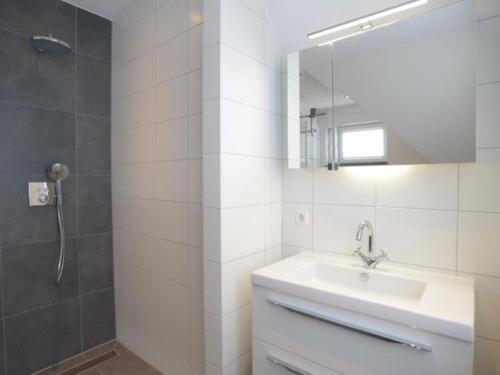 德科赫的住宿－Roggesloot，白色的浴室设有水槽和淋浴。