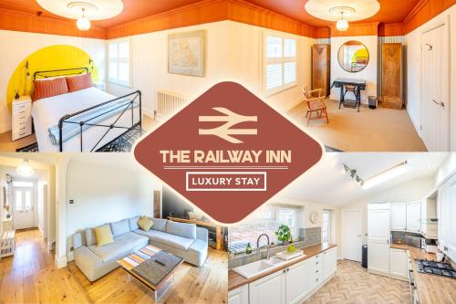 a collage of three pictures of a house at The Railway Inn MK - Victorian 3-Bedroom Home with Sauna, Jacuzzi Bath, FAST WI-FI & Free Parking in Milton Keynes