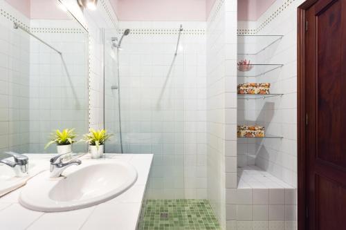 een badkamer met wastafel en douche bij Finca Los Geranios in Tegueste