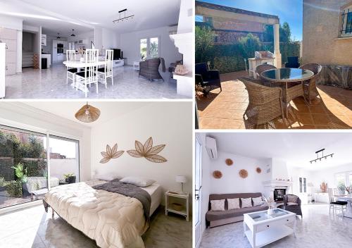 un collage de photos d'une chambre et d'un salon dans l'établissement Villa Piscine et Jardin Ensoleillé, à Saint-André-de-Sangonis