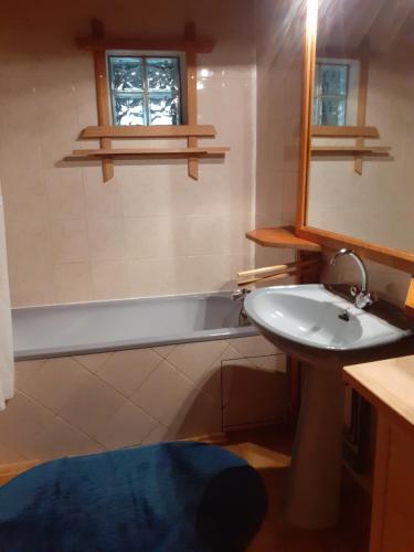 a bathroom with a sink and a bath tub at Gites Chameyer in Rosans