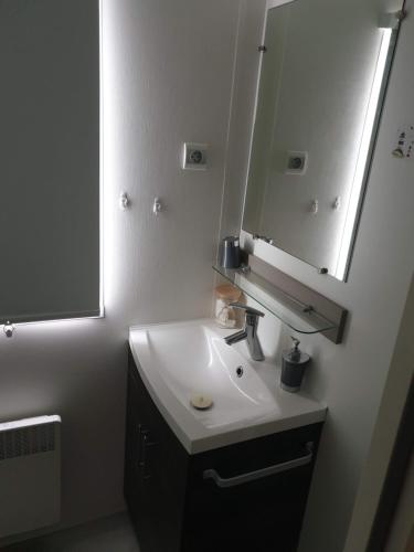 a bathroom with a sink and a mirror at Mobile home 6 personnes in Sainte-Reine-de-Bretagne