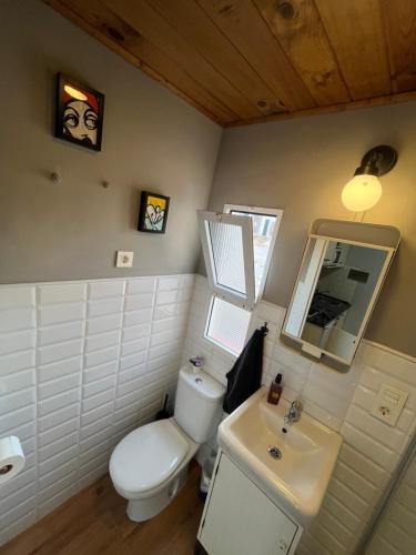 a bathroom with a white toilet and a sink at Habitación en Calle Molino in Málaga