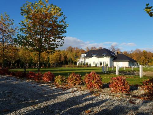 a row of bushes in front of a house at Farma Bii in Brzeziny
