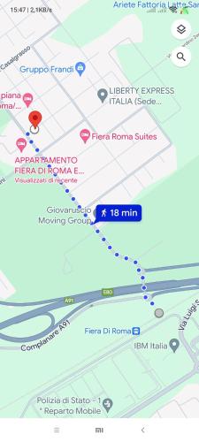 une carte de l’itinéraire du train express lyon dans l'établissement Villino fiera di Roma e aeroporto Fiumicino, à Ponte Galeria