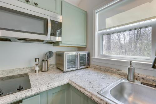 a kitchen with a sink and a microwave at Charming Cottage at Waxahatchee Creek and Marina! in Shelby