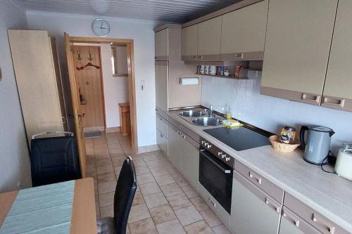 eine Küche mit einer Spüle und einer Arbeitsplatte in der Unterkunft House of Haiger Ferienwohnung mit Charme in Haiger