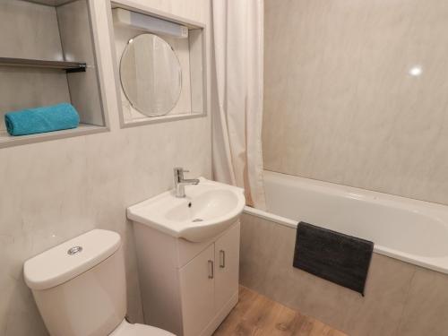 a bathroom with a toilet and a sink and a bath tub at 19 Coedrath Park in Saundersfoot