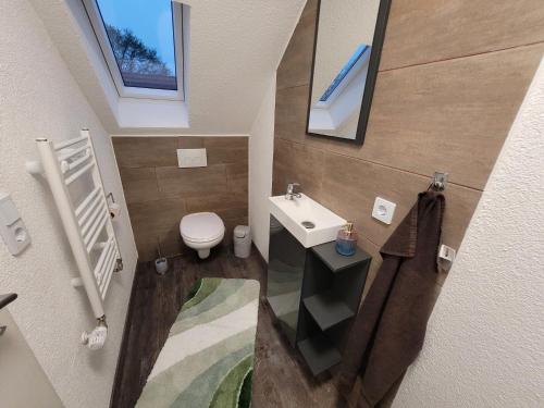 a small bathroom with a toilet and a sink at Ferienwohnung 2 - a72142 in Wangerland