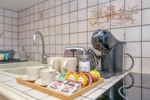 - un comptoir de cuisine avec un plateau de nourriture et un mixeur dans l'établissement Aisance•Confort•Gare•Netflix, à Grenoble