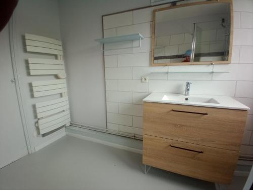 une salle de bain avec un lavabo et un miroir dans l'établissement LE 46A, à Colmar