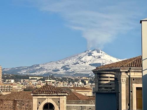 śnieżna góra za miastem z budynkami w obiekcie La Terrazza di Sant'Agata w Katanii