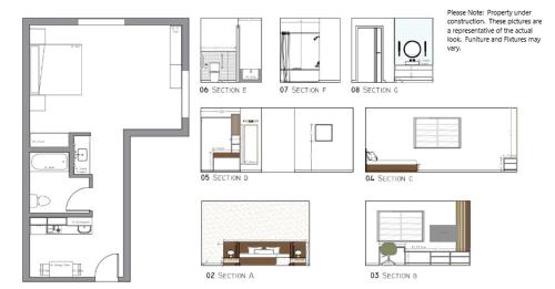 a floor plan of a house with diagrams at eStudio Suites in Plainfield