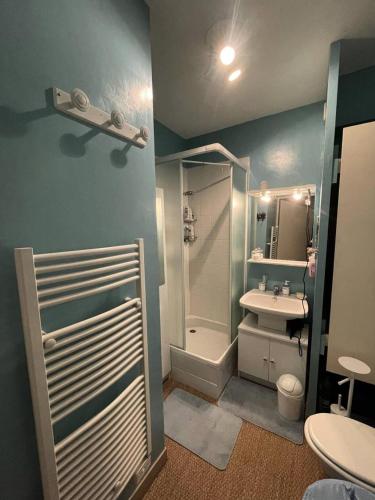 une salle de bain avec une douche, un lavabo et des toilettes dans l'établissement Résidence Dahouet - Appartement T2 sur le Port de Dahouët MAE-6784, à Pléneuf-Val-André