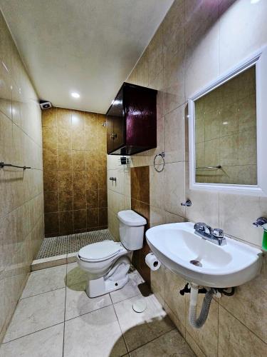 a bathroom with a toilet and a sink at Departamento 2, Comodo y hogareño in Tehuacán