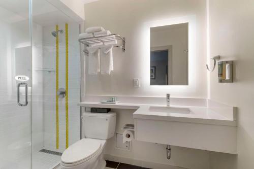 W łazience znajduje się toaleta, umywalka i prysznic. w obiekcie Best Western Red Coach Inn w mieście San Francisco
