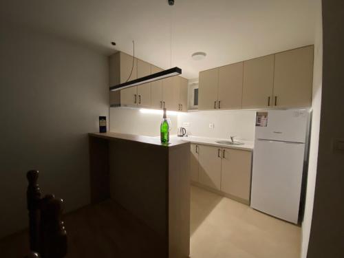 a kitchen with a bottle of wine sitting on the counter at FIA HOUSE Kozle in Ždanec