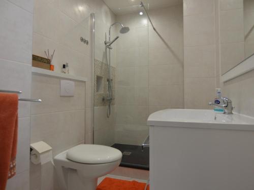 een badkamer met een toilet, een douche en een wastafel bij Appartement Mèze, 4 pièces, 4 personnes - FR-1-604-46 in Mèze