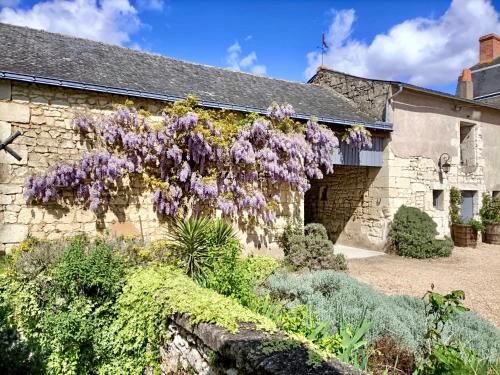 Una casa con glicinas a un lado. en The Old Winery, Loire, en Le Puy-Notre-Dame