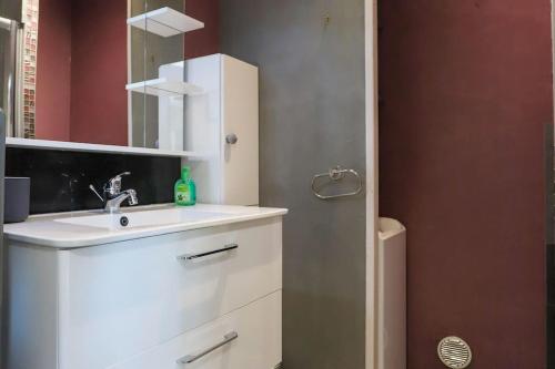 une salle de bain avec un lavabo et un miroir dans l'établissement Le Nook ¤ Nid cosy à 600m de la vieille ville ¤, à Annecy